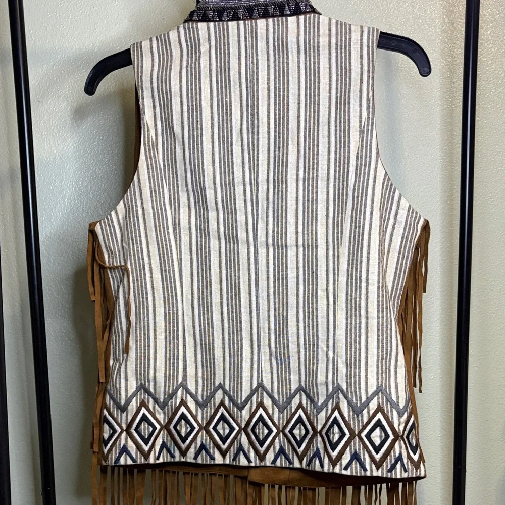 Miss Me Tan Fringe Vest with Patterned Fur Collar - Picture 6 of 7